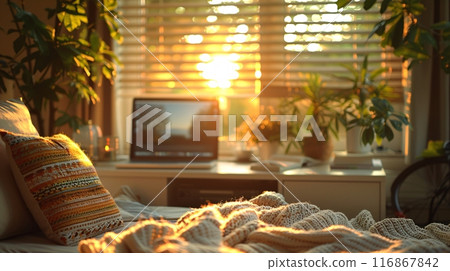 Computer laptop at home office. Work - life integration concepts. Computer laptop at home office. Work - life integration concepts. 116867842