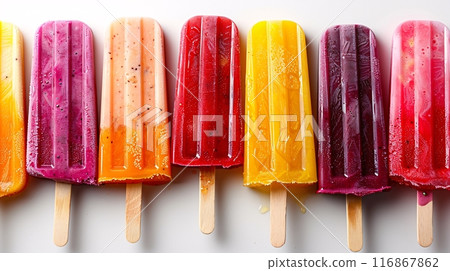 Popsicle ice cream. Frozen ice refreshment for summer. 116867862