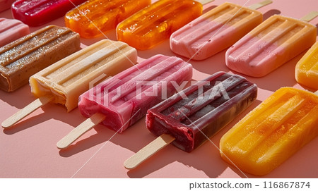Popsicle ice cream. Frozen ice refreshment for summer. 116867874