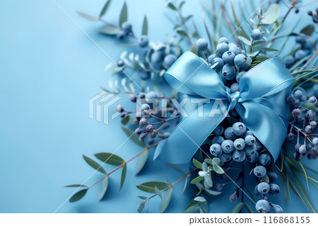 Elegant botanical decoration with ribbons and blueberries Elegant botanical decoration with ribbons and blueberries 116868155