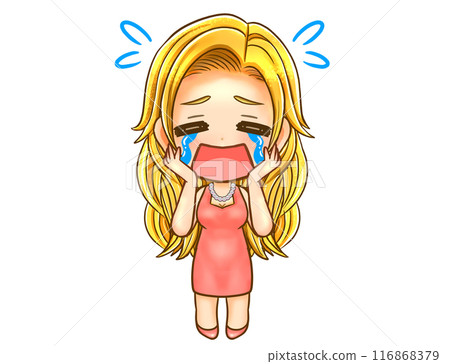 Chibi character illustration of a hostess crying loudly and shedding tears Chibi character illustration of a hostess crying loudly and shedding tears 116868379