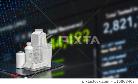 The food product and shopping cart on tablet for online marketing concept 3d rendering. 116868402