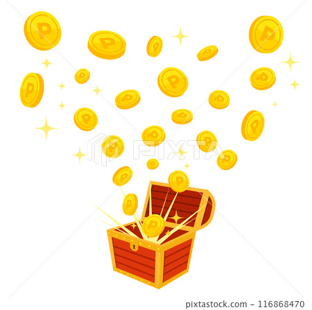 裝滿硬幣的寶箱的向量圖 116868470