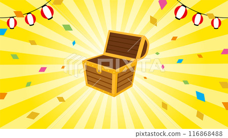 Illustration of a treasure chest, focus lines and confetti 116868488
