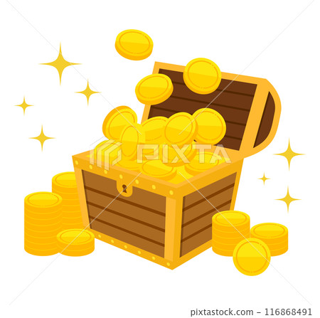裝滿硬幣的棕色寶箱的向量圖 裝滿硬幣的棕色寶箱的向量圖 116868491