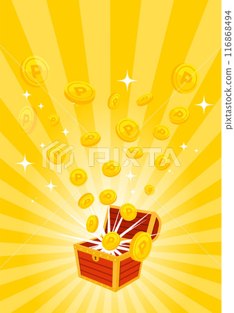 A red treasure chest with coins and concentrated lines and glitter A red treasure chest with coins and concentrated lines and glitter 116868494