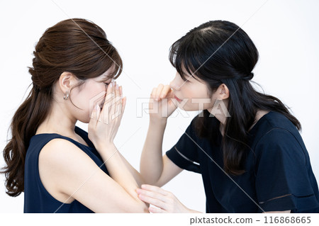 A middle-aged woman comforting a sad young woman A middle-aged woman comforting a sad young woman 116868665