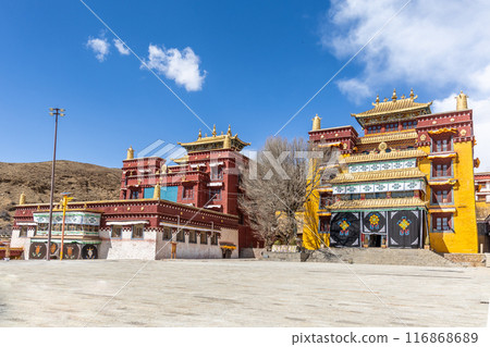 The Litang Chode Monastery was built in 1580, honoring the third Dalai Lama. It is one of the key tourist attraction in Litang, Sichuan The Litang Chode Monastery was built in 1580, honoring the third Dalai Lama. It is one of the key tourist attraction in Litang, Sichuan 116868689