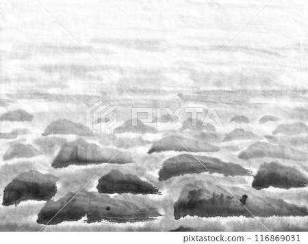 海洋和岩石的單色插圖 海洋和岩石的單色插圖 116869031
