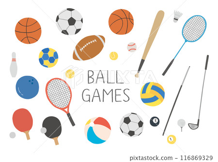 Hand-drawn illustrations of balls for various ball games (color/no main lines) Hand-drawn illustrations of balls for various ball games (color/no main lines) 116869329