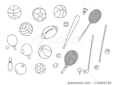 各種球類運動中的球的手繪插圖（單色） 116869330