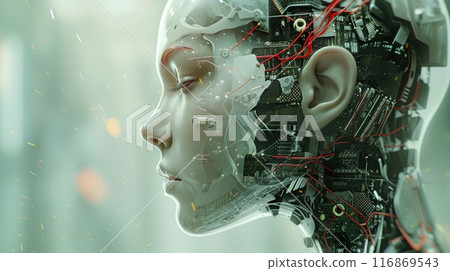 Presenting the cutting edge Human Cyborg Interface Technology through a detailed profile portrait 116869543