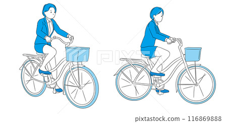 Illustration of a business person (female) riding a bicycle Illustration of a business person (female) riding a bicycle 116869888