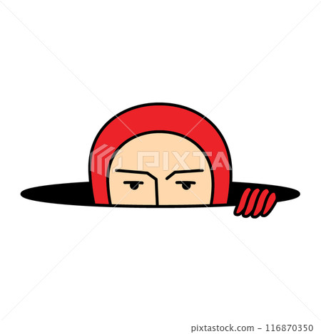 A person in full body tights peeking out of a hole 116870350