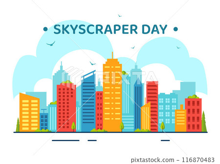 Skyscraper Day Vector Illustration on September 3rd featuring City Infrastructure, Public Spaces, City Buildings, and Skyscrapers in a Flat Background Skyscraper Day Vector Illustration on September 3rd featuring City Infrastructure, Public Spaces, City Buildings, and Skyscrapers in a Flat Background 116870483