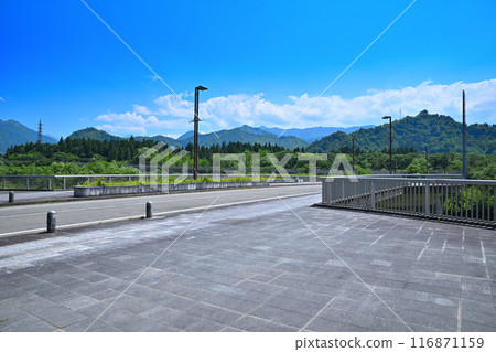 新潟縣湯澤町魚野川穴澤川公園附近立柄橋的風景 116871159