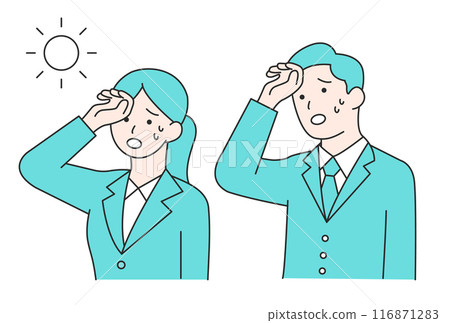 A simple illustration of a man and woman feeling hot 116871283
