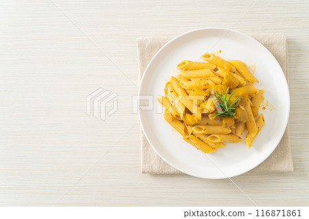 pumpkin penne pasta alfredo sauce pumpkin penne pasta alfredo sauce 116871861