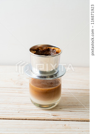Hot milk coffee dripping in Vietnam style Hot milk coffee dripping in Vietnam style 116871923