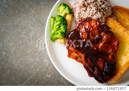 barbecue pork steak with rice berry barbecue pork steak with rice berry 116871957