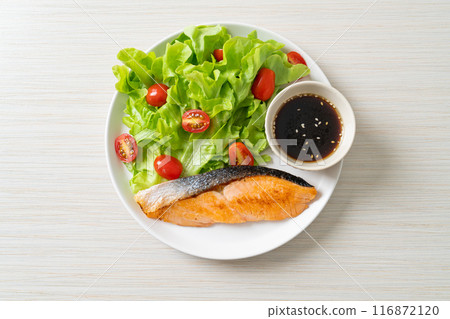 grilled salmon fillet steak with salad grilled salmon fillet steak with salad 116872120