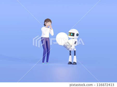 3DCG | A young Japanese woman gets an idea from an AI robot 3DCG | A young Japanese woman gets an idea from an AI robot 116872413