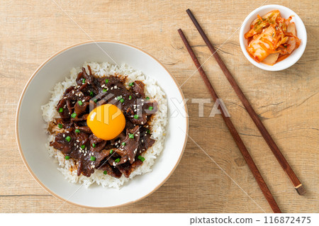 Rice with Soy-Flavoured Pork or Japanese Pork Donburi 116872475