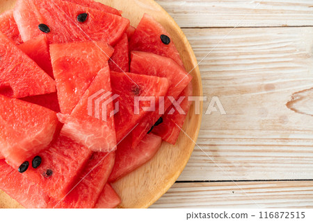 fresh watermelon sliced on plate 116872515