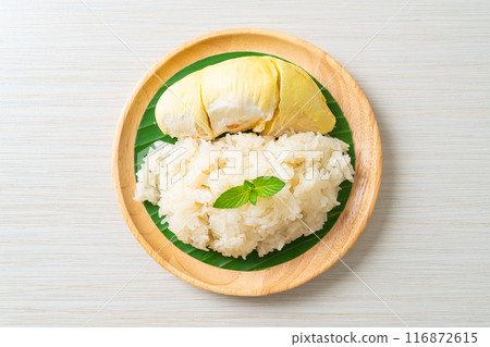 Durian sticky rice on plate Durian sticky rice on plate 116872615