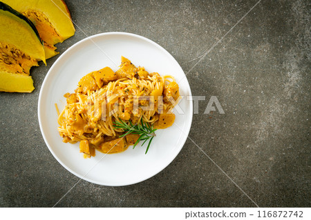 pumpkin spaghetti pasta alfredo sauce pumpkin spaghetti pasta alfredo sauce 116872742