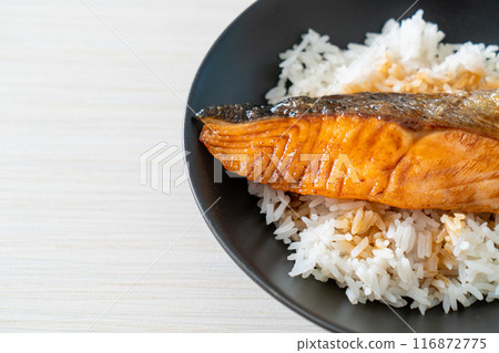 Grilled Salmon with Soy Sauce Rice Bowl Grilled Salmon with Soy Sauce Rice Bowl 116872775