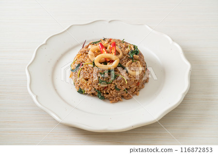 fried rice with squid and basil in Thai style fried rice with squid and basil in Thai style 116872853