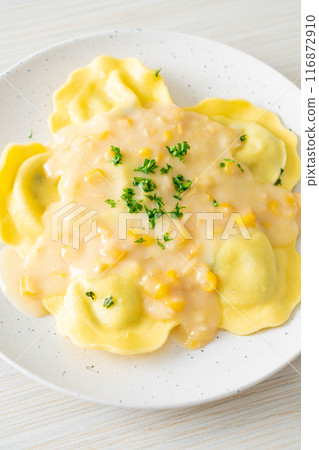 ravioli pasta with corn cheese sauce ravioli pasta with corn cheese sauce 116872910