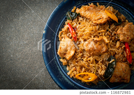pork fried rice with herbs pork fried rice with herbs 116872981