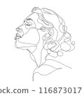 line art drawing of a Beautiful Woman's face.  female models on white background 116873017