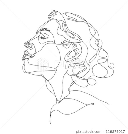 line art drawing of a Beautiful Woman's face.  female models on white background 116873017