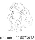 line art drawing of a Beautiful Woman's face.  female models on white background 116873018
