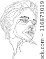 line art drawing of a Beautiful Woman's face.  female models on white background 116873019