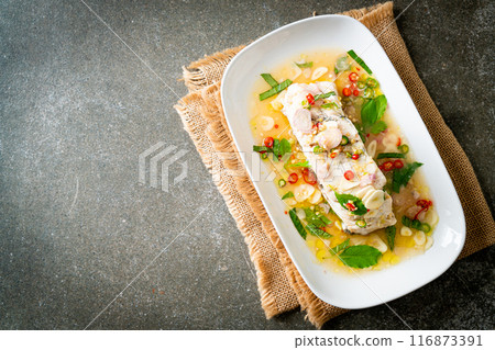 steamed sea bass fish with herbs steamed sea bass fish with herbs 116873391