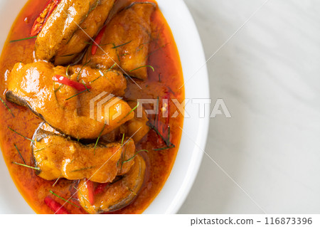 Redtail Catfish Fish in Dried Red Curry Sauce that called Choo Chee Redtail Catfish Fish in Dried Red Curry Sauce that called Choo Chee 116873396