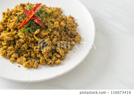 Stir Fried Pork with Yellow Curry Paste Stir Fried Pork with Yellow Curry Paste 116873419