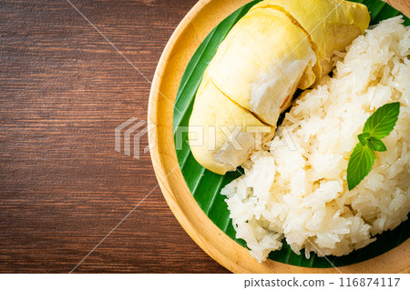 Durian sticky rice on plate 116874117