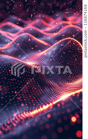 Abstract neon glowing liquid wave on dark background, futuristic technological design 116874169