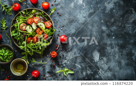 Healthy summer salad on rustic background Healthy summer salad on rustic background 116874220