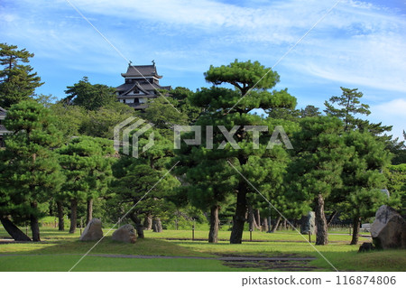 Matsue Castle in Shimane Prefecture under the clear blue sky in summer 116874806