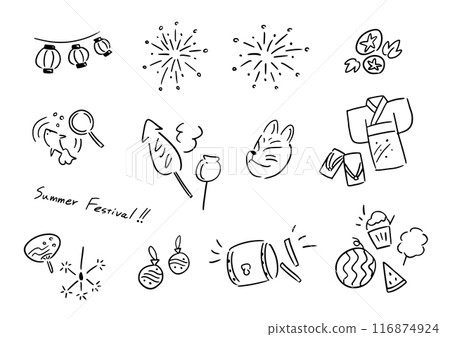Summer festival hand drawn icon set 116874924