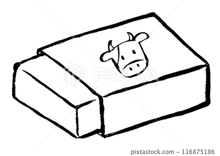 盒子裡奶油的單色線條畫插圖，上面畫著一頭刷漆的牛 116875186