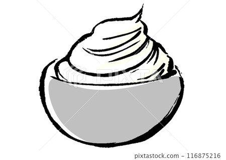 Brush-drawn illustration of whipped cream in a bowl Brush-drawn illustration of whipped cream in a bowl 116875216