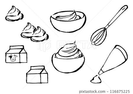 A set of monochrome line drawings of fresh cream A set of monochrome line drawings of fresh cream 116875225