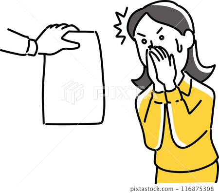 A female employee is surprised when she is shown the document 116875308